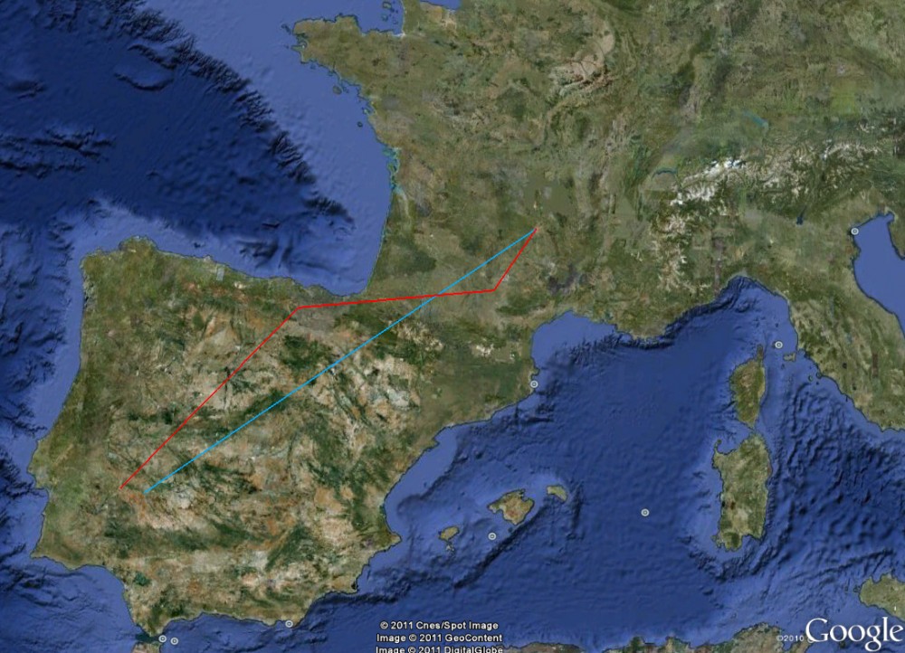 En rouge les déplacements de Romulus, en bleu ceux de son fils cadet